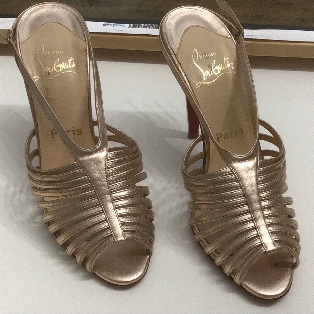 Christian Louboutin BRETELLE Leather Cage Strappy Sandals Rose Gold Shoes 38